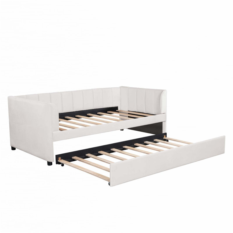 Lit de jour simple rembourré avec couchette, Beige
