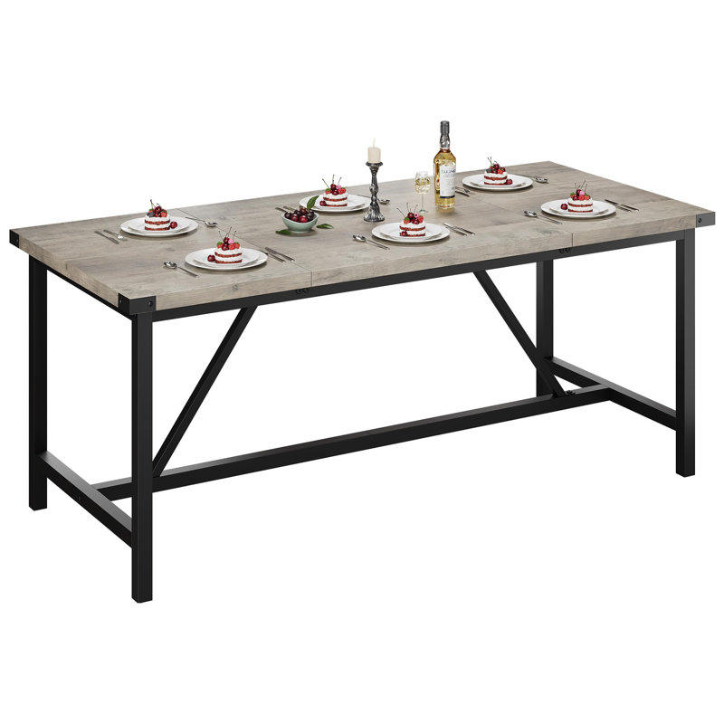 Grande table de cuisine 70,8 pouces de style campagnard, table de salle à manger rectangulaire pour 8 personnes, bureau de bureau en bois avec pieds en métal, table de salle à manger moderne