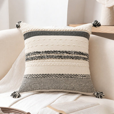 Housses de coussin décoratives bohèmes de 18 x 18 pouces avec pompons aux coins