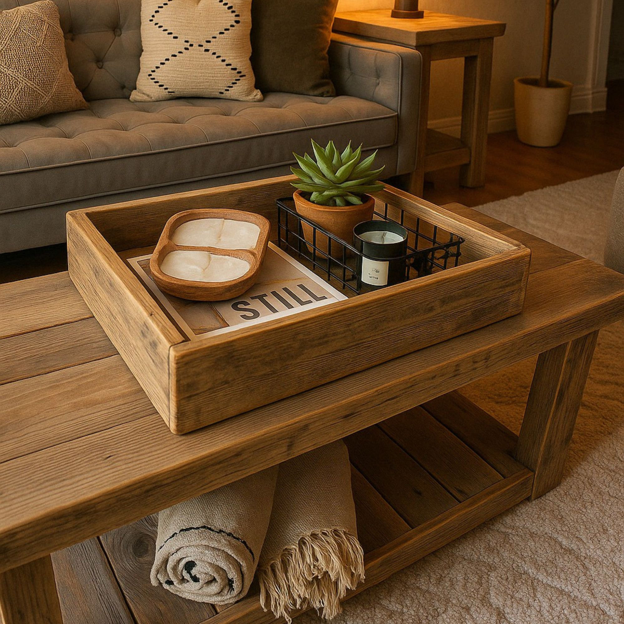 Picture of Gracie Oaks Reclaimed Wood Tray - 20x17x4 | Deep Rustic Wooden Catchall ...