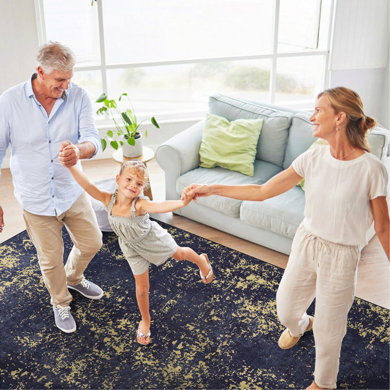 Black Washable Rug Area Rug (Black+Gold), Rectangle 8' x 10'