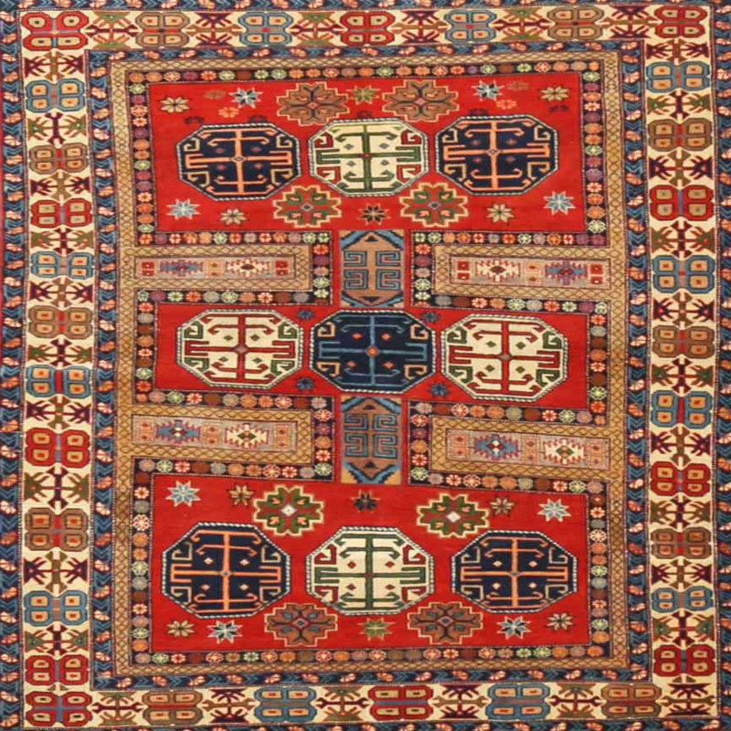 Tapis à motif oriental rouge / brun, Carré 8 pi