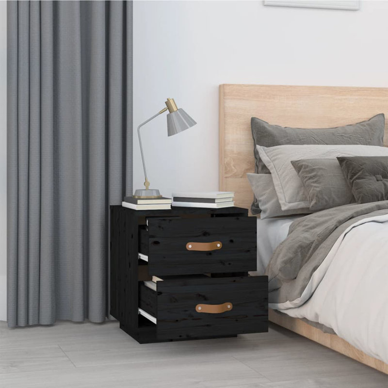 40 cm W Solid Wood Bedside Table, Black, Individual
