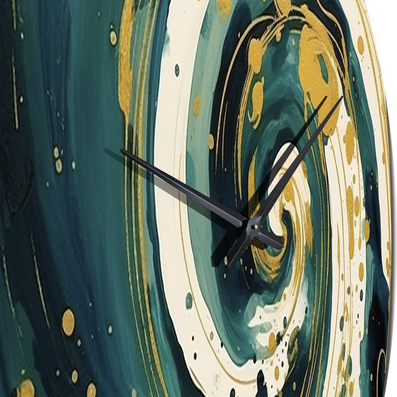 Horloge murale en métal bleu foncé et spirale dorée II, Médium