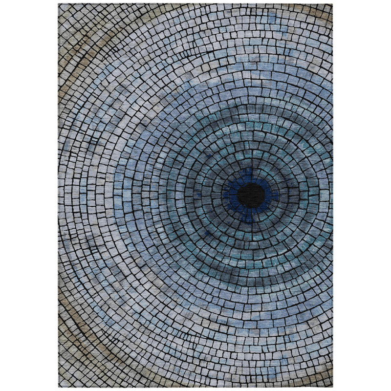 Machine Washable Indoor/Outdoor Chantille ACN2524 Geometric Rug, Denim, Rectangle 2'6" x 3'10"