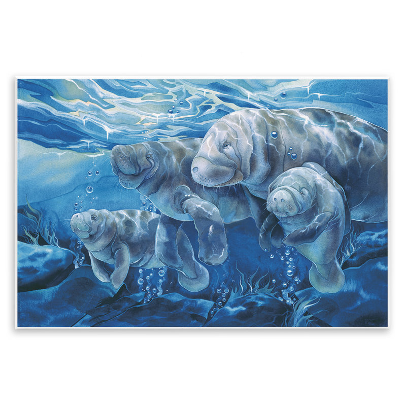 Plaque murale de famille de lamantins sous l'eau, design par Jody Bergsma, H 13 po x l 19 po
