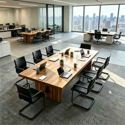 Rectangular Solid Wood Conference Table, a versatile wooden desk ideal for corporate meeting rooms, home offices and creative studios