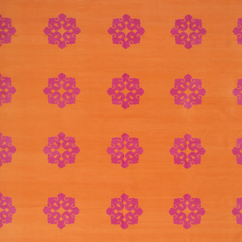 Orange & Pink Floral Dhurrie Cotton Rug - 10' x 14'21"