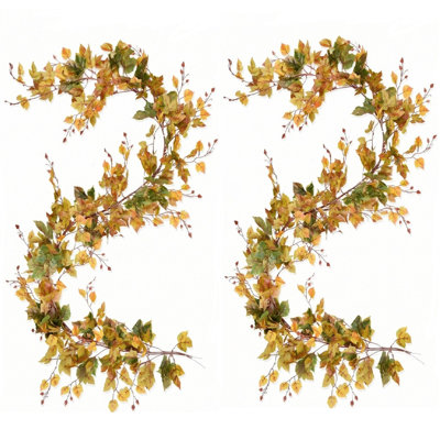 2-Pack 6 ft Artificial Fall Maple Leaf Garlands, Autumn Foliage Vines for Thanksgiving & Harvest Decor
