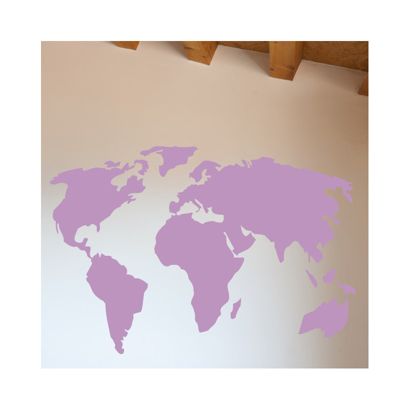 Décalcomanie murale carte du monde, H 22 po x l 32 po x P 0,01 po, Lilas