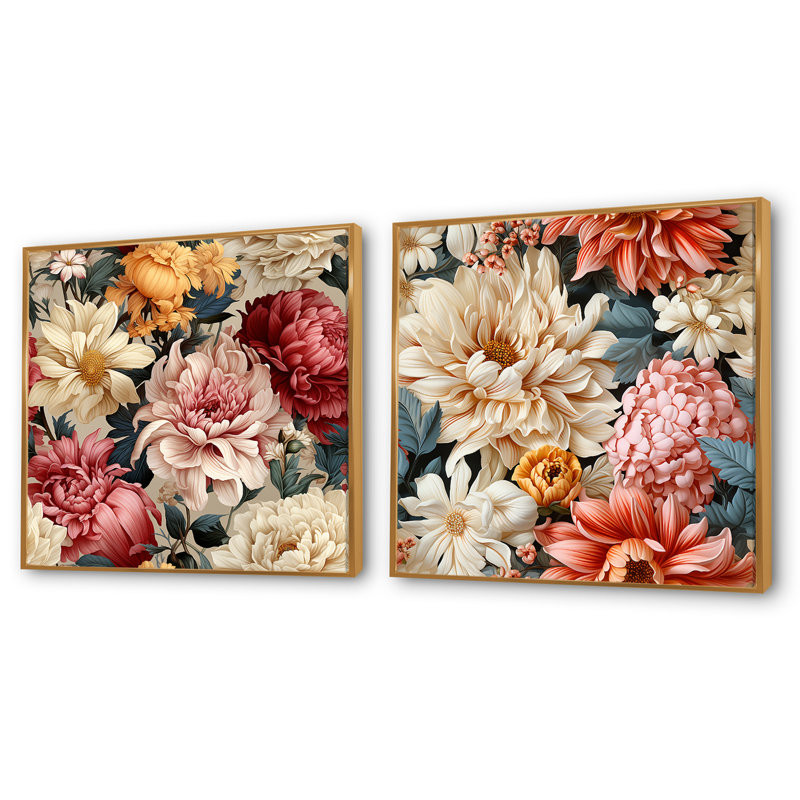 Hamlett - Floral Square Collage Set Of 2, Gold Floater Framed, 30" H x 61" W