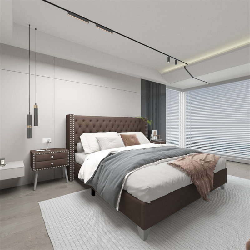 Ensemble de chambre avec lit plateforme 2 pièces, Très grand, Brun