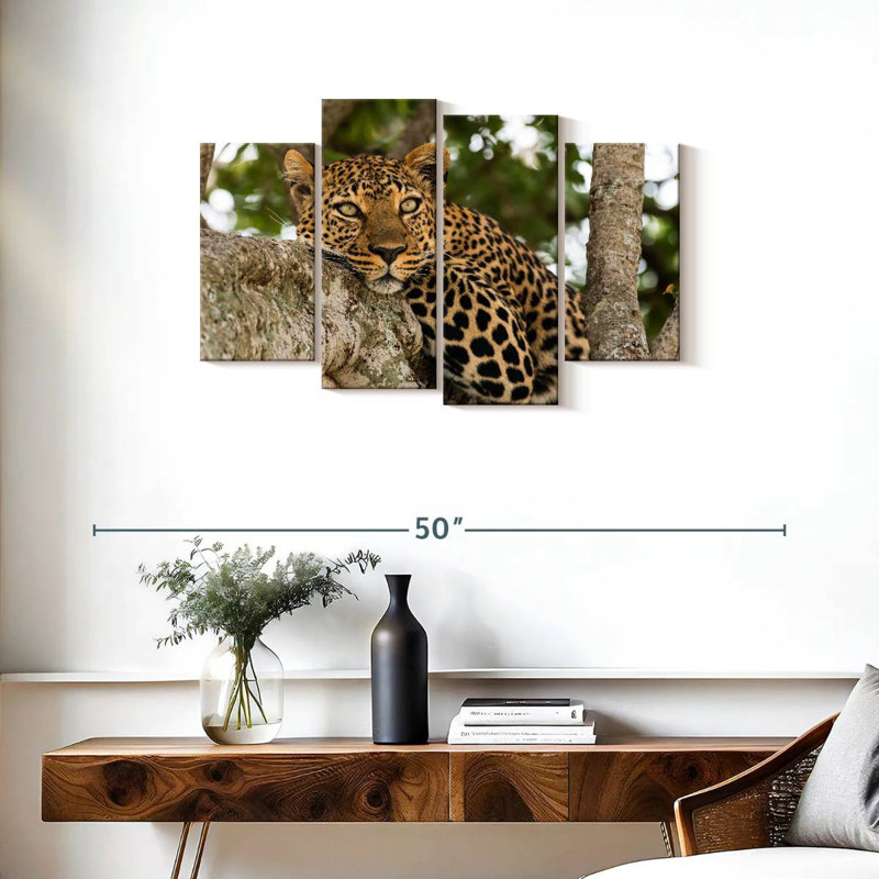 Leopard On Tree Trunk, 22" H x 36" W