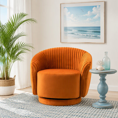 Fauteuil demi-tonneau pivotant en velours 363 degrés, fauteuil d'appoint moderne plissé avec base robuste et coussin rembourré épais, fauteuil de loisir pour salon, chambre à coucher, bureau, chambre d'hôtel