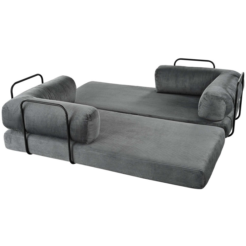 Canapé-lit modulaire en forme de L en tissu velours côtelé, aucun assemblage requis