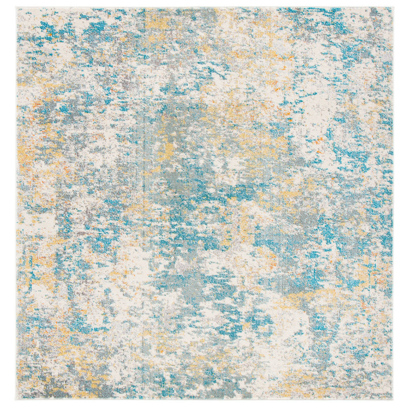Besfort Abstract Ivory/Teal/Gold Area Rug, Square 6'7"