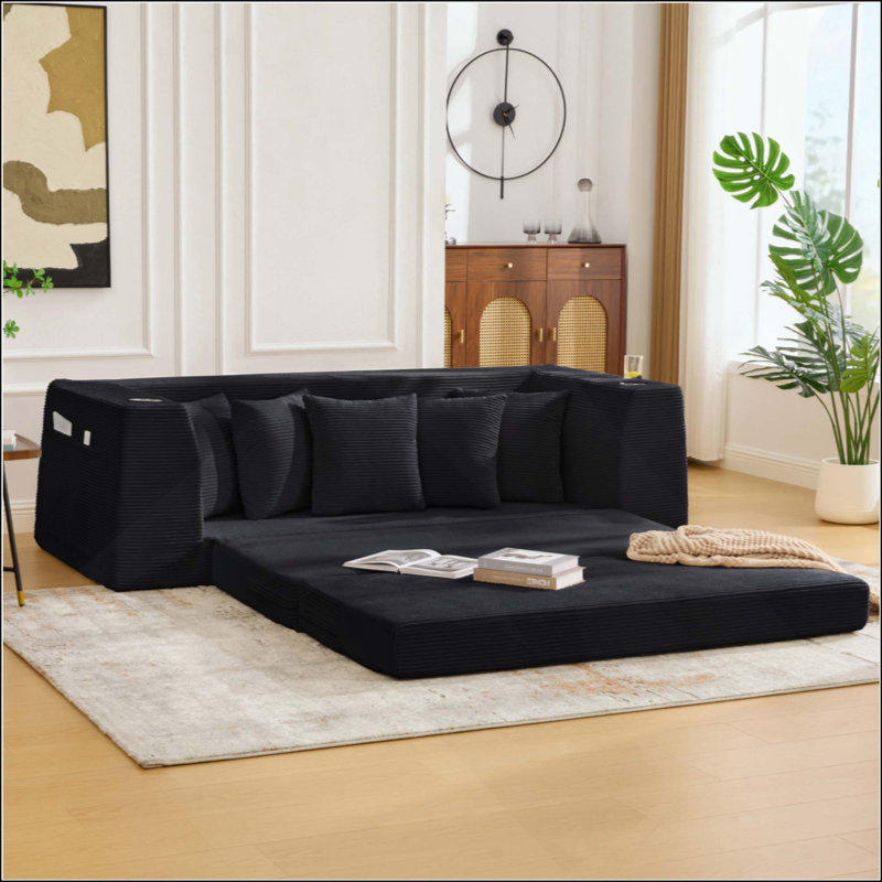 Boneless Convertible Sleeper Sofa, Foldable Floor Couch No Assembly, Black