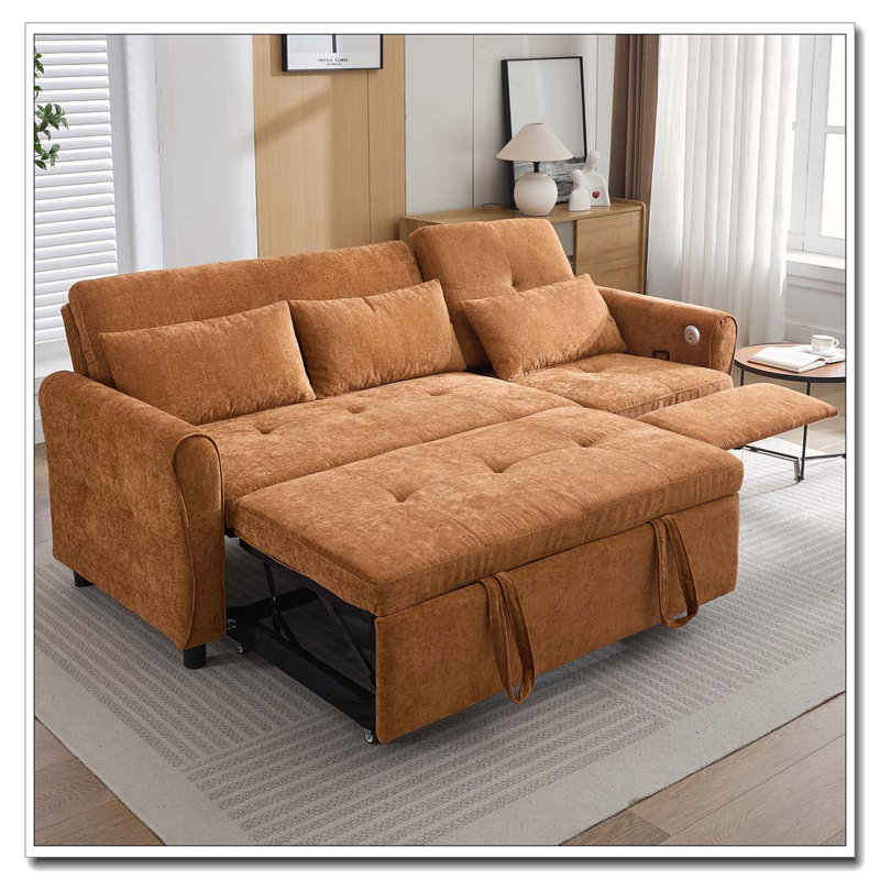 Canapé-lit escamotable en tissu 82 po Chenille, Orange