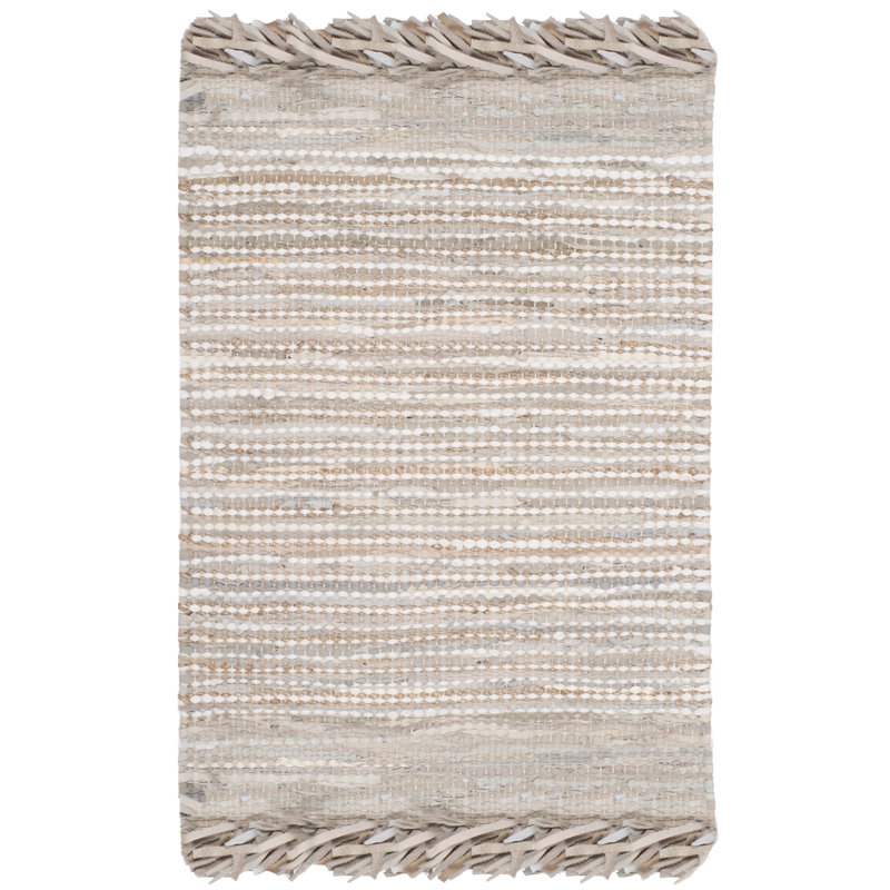 Tapis beige en coton tissé à la main Bowen, Rectangle 2 pi 3 po x 4 pi