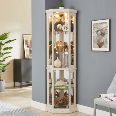 Armoire d'angle en verre avec vitrine lumineuse pour le salon, idéale pour les objets de collection et le rangement du vin