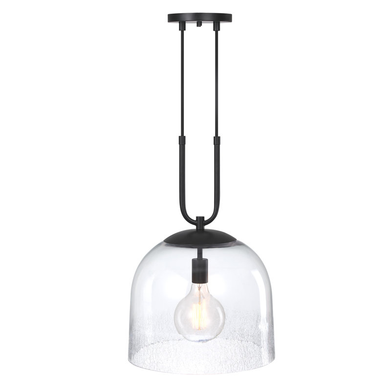 Luminaire suspendu noir mat à 1 lumière avec abat-jour en verre glacé Eagan