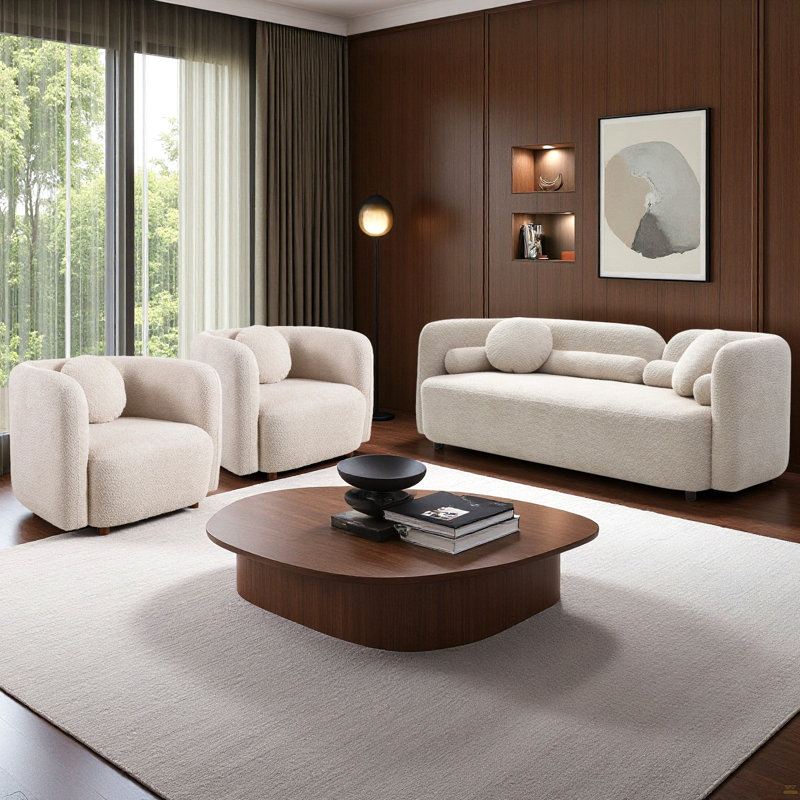 3 + 1 + 1 + 1 + 1S, Canapé moderne de luxe pour le salon, Beige Boucle Polaire