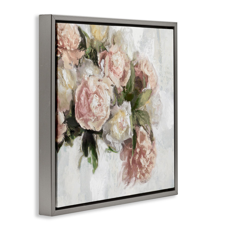 Arrangement de roses roses élégantes, Cadre flottant gris lustré, H 18 po x l 18 po