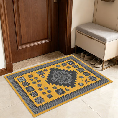 Tapis moutarde et gris anthracite Patchwork pour le salon, doux et confortable, convient à toutes les saisons, facile à entretenir, tapis de sol intérieur lavable à la machine, sous la ferme pour la chambre à coucher, la salle à manger, le bureau, le balcon, le patio