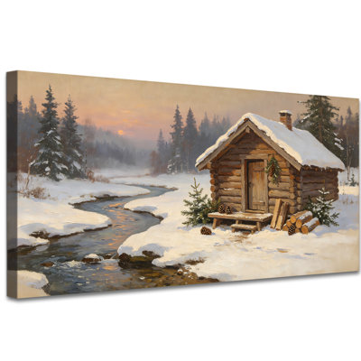 Toile murale rustique représentant une rivière enneigée, un paysage hivernal neutre et une forêt enneigée, idéale pour décorer un salon ou une chambre. Dimensions : 40 x 80 cm (16 x 32 pouces). Dimensions : 40 x 80 cm (16 x 32 pouces).