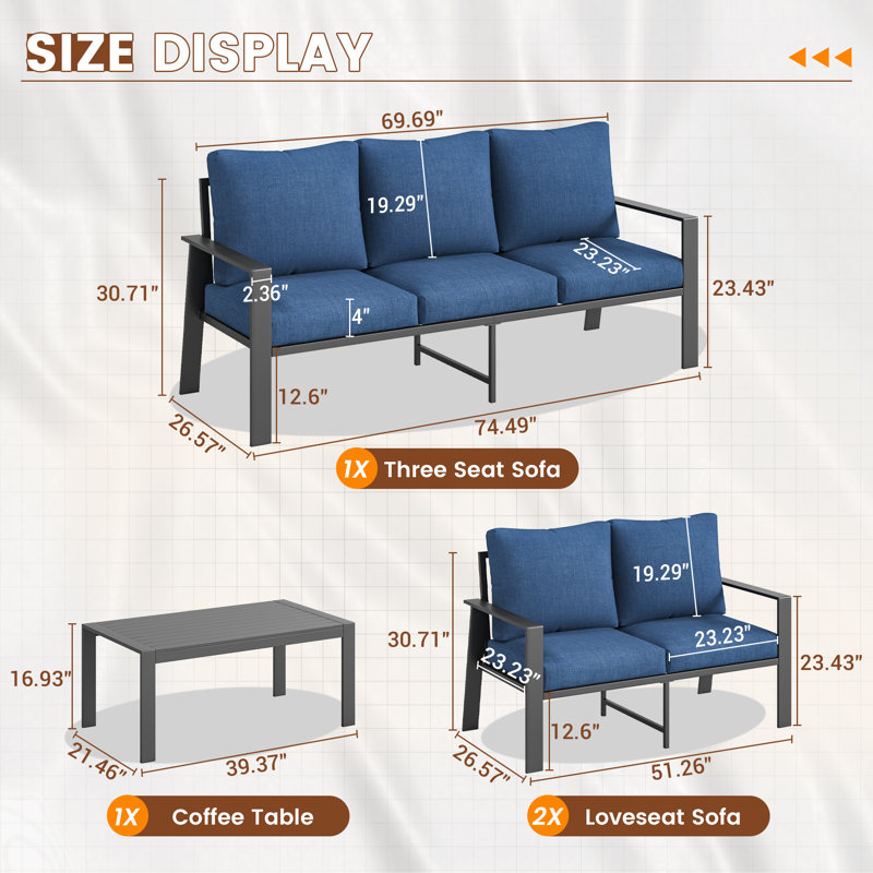 Ensemble de conversation en aluminium 7 places avec table basse Oudoor, Marine, Non