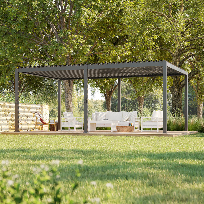 Pergola en aluminium avec auvent à persiennes, 12 pi. x 20 pi	, Brown