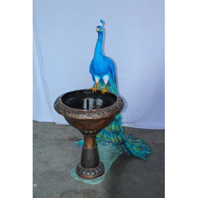 Bronze Peacock Fountain Sculpture with Decorative Bowl