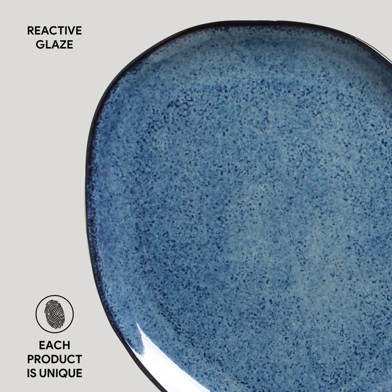 Assiette plate en grès céramique de 12,2 po Denim - Va au micro-ondes, au four et au lave-vaisselle, par Porto Brasil