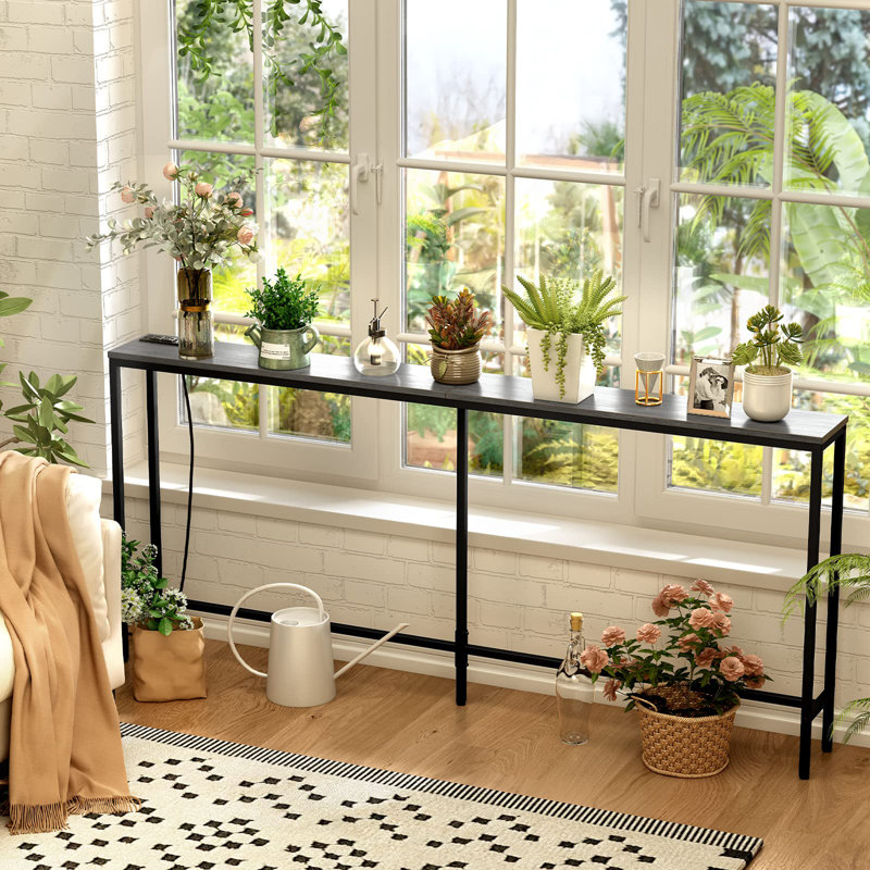 70" W Console Table with Outlet, Black, Gray