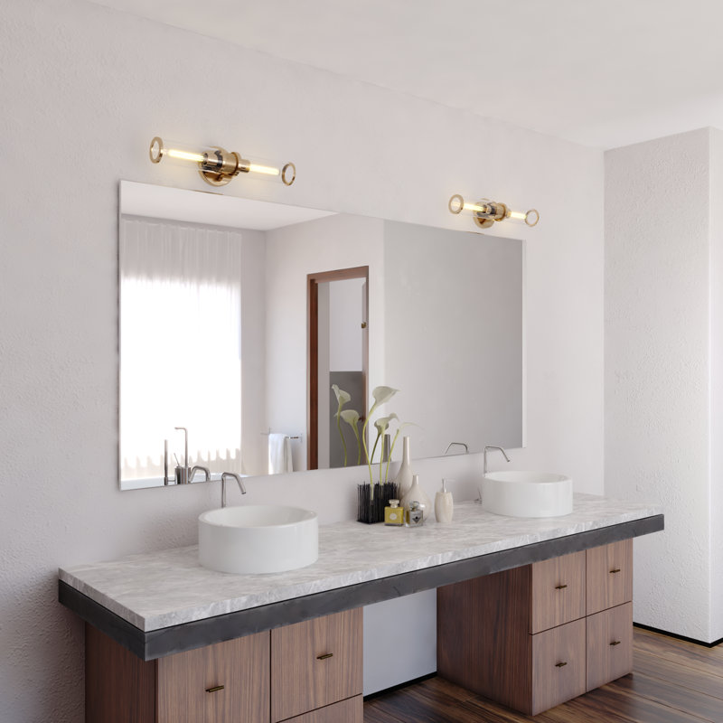 Atley 2 Light Transparent Dimmable Bath Bar, Satin Brass