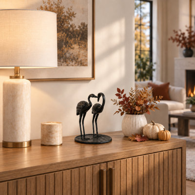 Héron décoratif en métal, sculpture d'oiseau, pour la décoration de table - Objet décoratif moderne de style côtier pour le salon - Lot de 1, 20 cm, noir