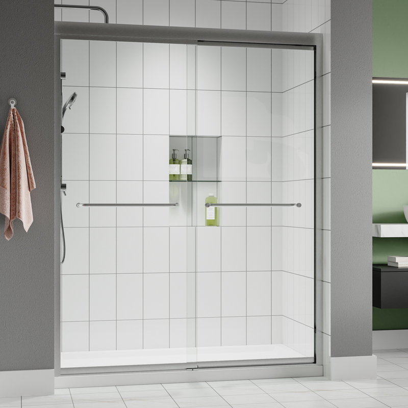 Fusion 56"-60''W x 72'' H Double Sliding Framed Shower Door in Chrome with 5/16" Clear Glass, Chrome