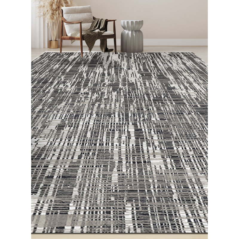 Abstract Area Rug in White, Rectangle 10' x 14'