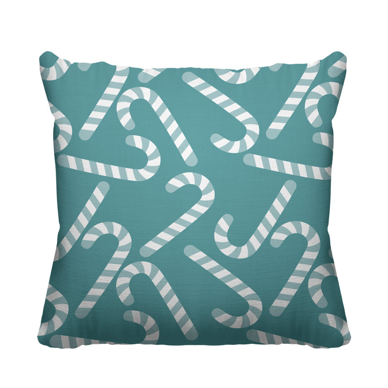 Coussin décoratif intérieur / extérieur Christmas Candy Cane, Ciel, L 15 po x H 15 po