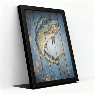 Mahi Mahi Fish On Distressed Blue Wood Planks Canvas Wall Art