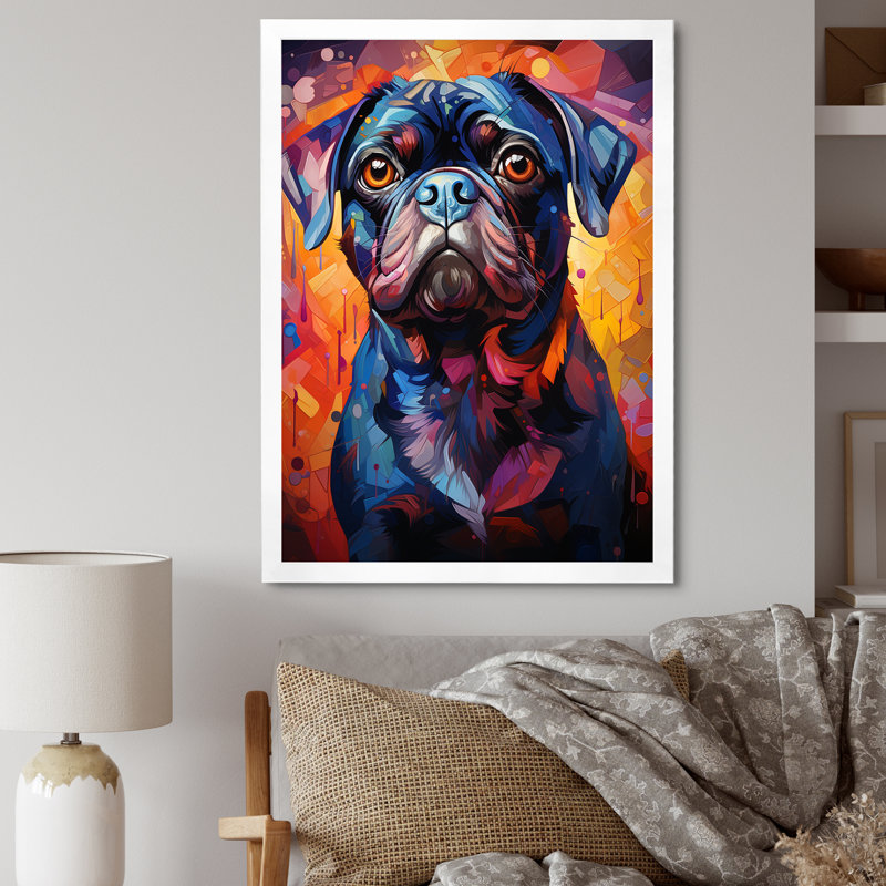 Popart Pug Parade VI sur toile, H 44 po x l 34 po x P 1,5 po, Cadre simple blanc