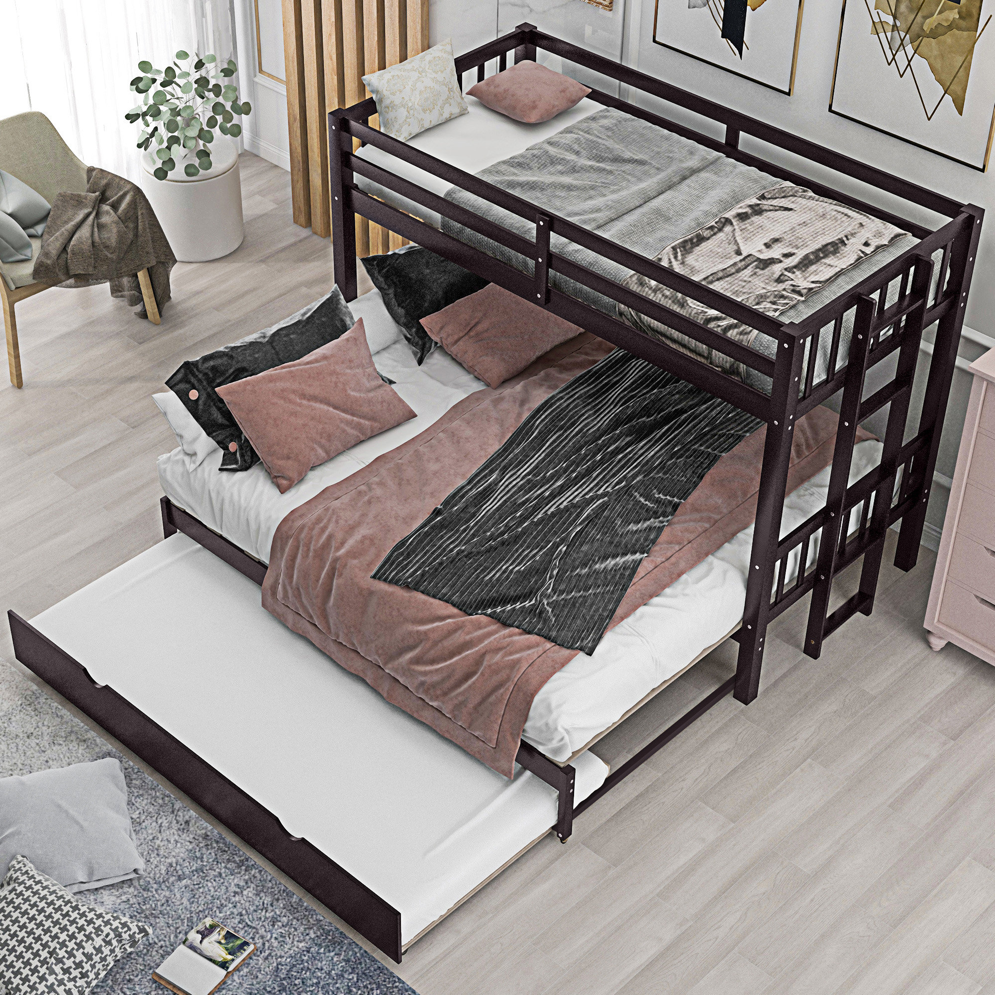One Allium Way® Pull-Out Bunk Bed With Trundle | Wayfair