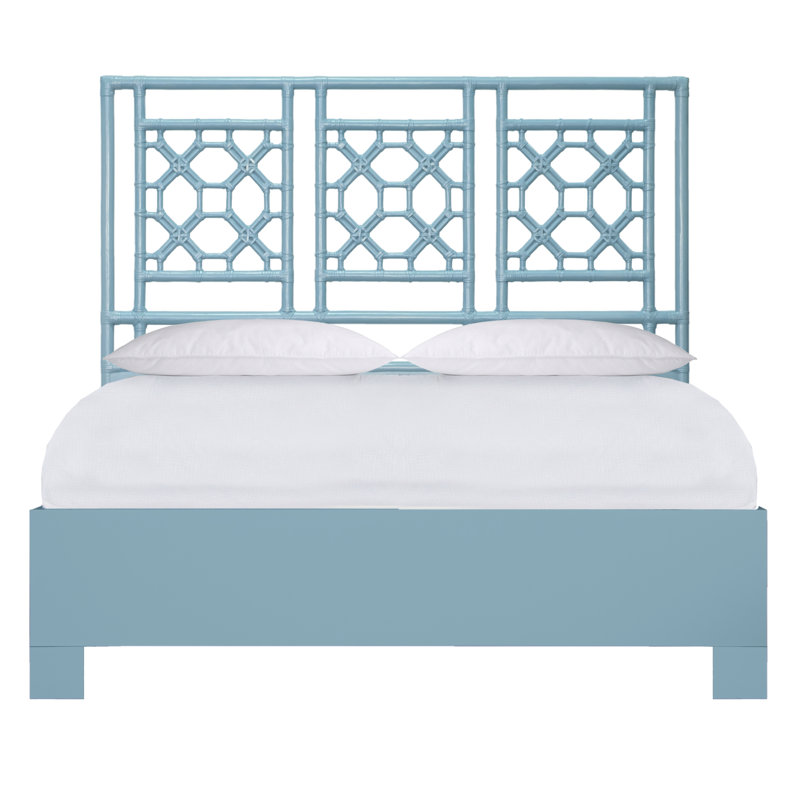 Lattice Back Platform Bed, Queen, Pool Blue