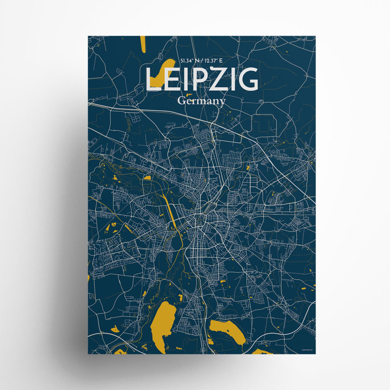 Art graphique de la carte de la ville, H 27,6 po x l 19,7 po, Bleu / Jaune