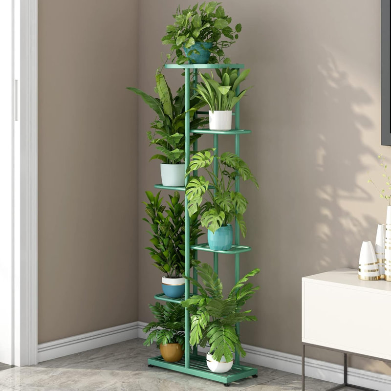 Support à plante en métal à 6 niveaux et 7 pots de fleurs multiples, Vert