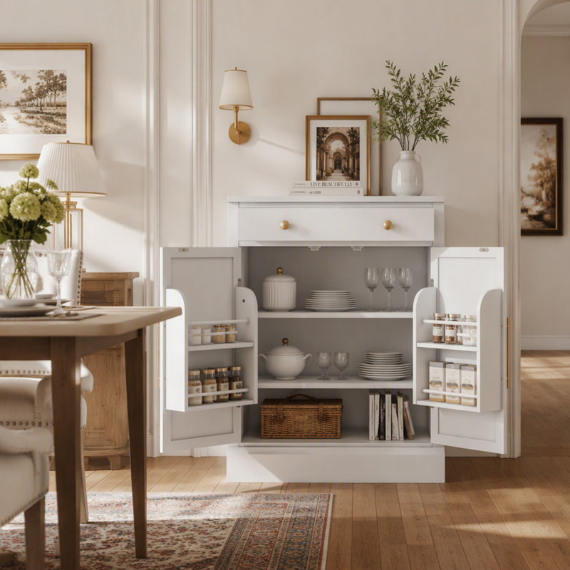 Garde-manger autoportant moderne avec tablettes réglables, tiroir et porte pour un rangement et une organisation efficaces, ensemble de 2