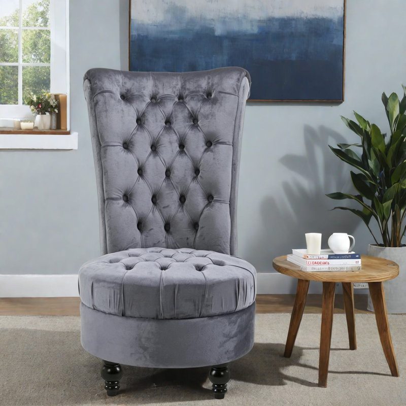 Chaise longue capitonnée à dossier haut en polyester et bois gris