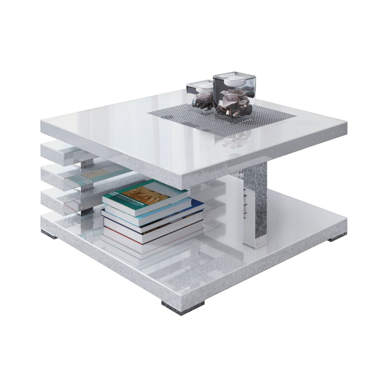 Coffee Table Johnstown in Geometric Design, Gloss White