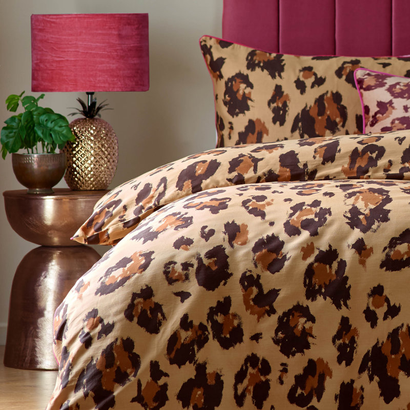 True Leopard Cotton Blend Animal Print Duvet Cover Set with Pillowcases Included, Brown
