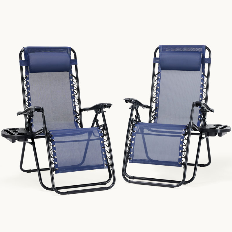 Zero Gravity Lounge Chair Recliners w/ Cup Holder Tray, Blue